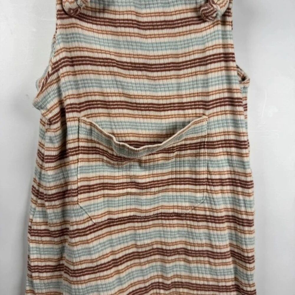 Kate Quinn Striped Ribbed Romper Blue Brown Girls 2T Knot Strap Pocket Playwear